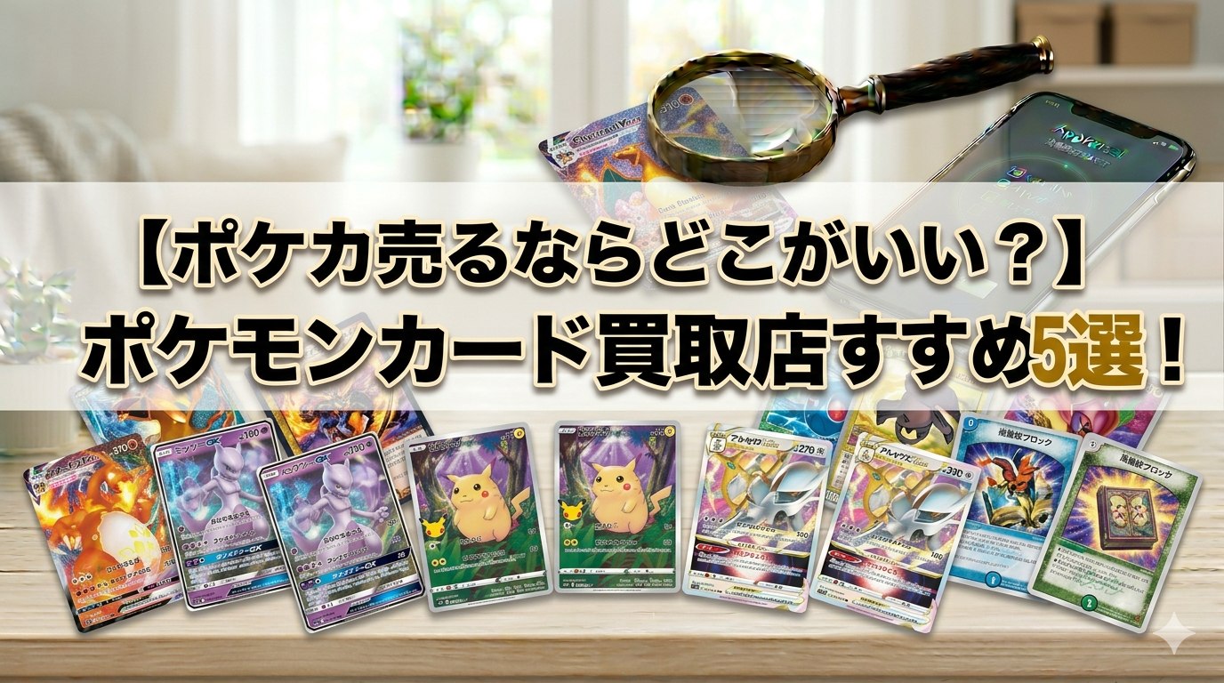 ポケモンカード（ポケカ）買取店のおすすめ5選を比較する、高価買取をイメージしたアイキャッチ画像
