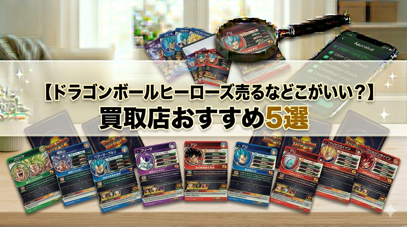 ドラゴンボールヒーローズ（SDBH）買取店のおすすめ5選を比較する、高価買取をイメージしたアイキャッチ画像