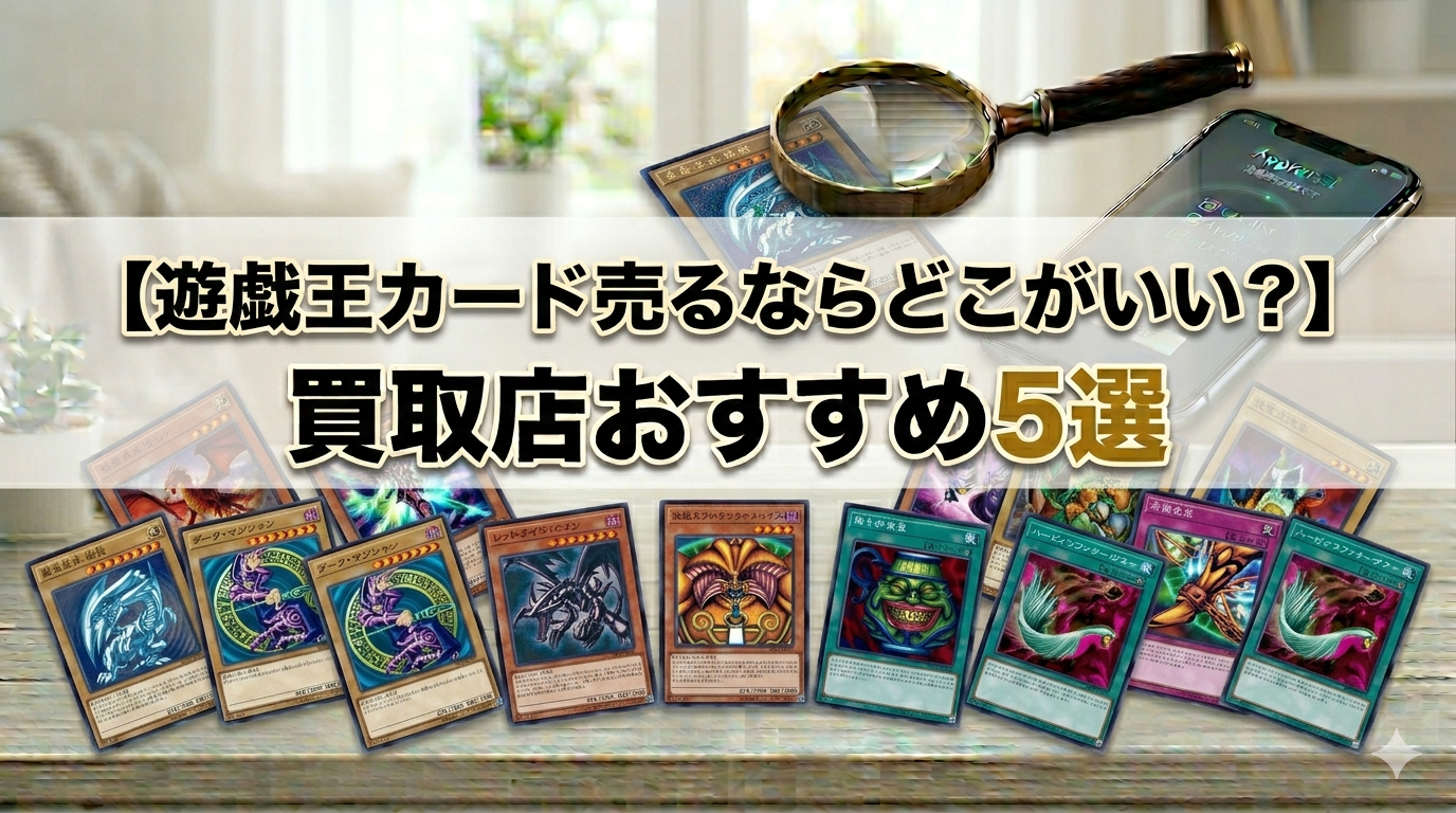 遊戯王カードゲーム（遊戯王OCG）買取店のおすすめ5選を比較する、高価買取をイメージしたアイキャッチ画像