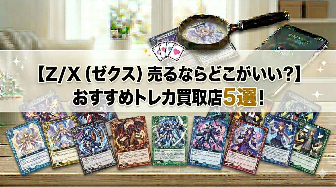 Z/X -Zillions of enemy X-（ゼクス）買取店のおすすめ5選を比較する、高価買取をイメージしたアイキャッチ画像